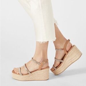 Nysa Rhinestone Espadrille Wedge in Beige